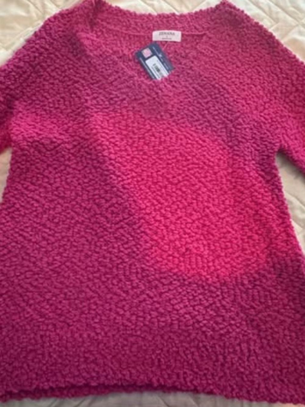 Zenana V-Neck Sweater - Hot Pink